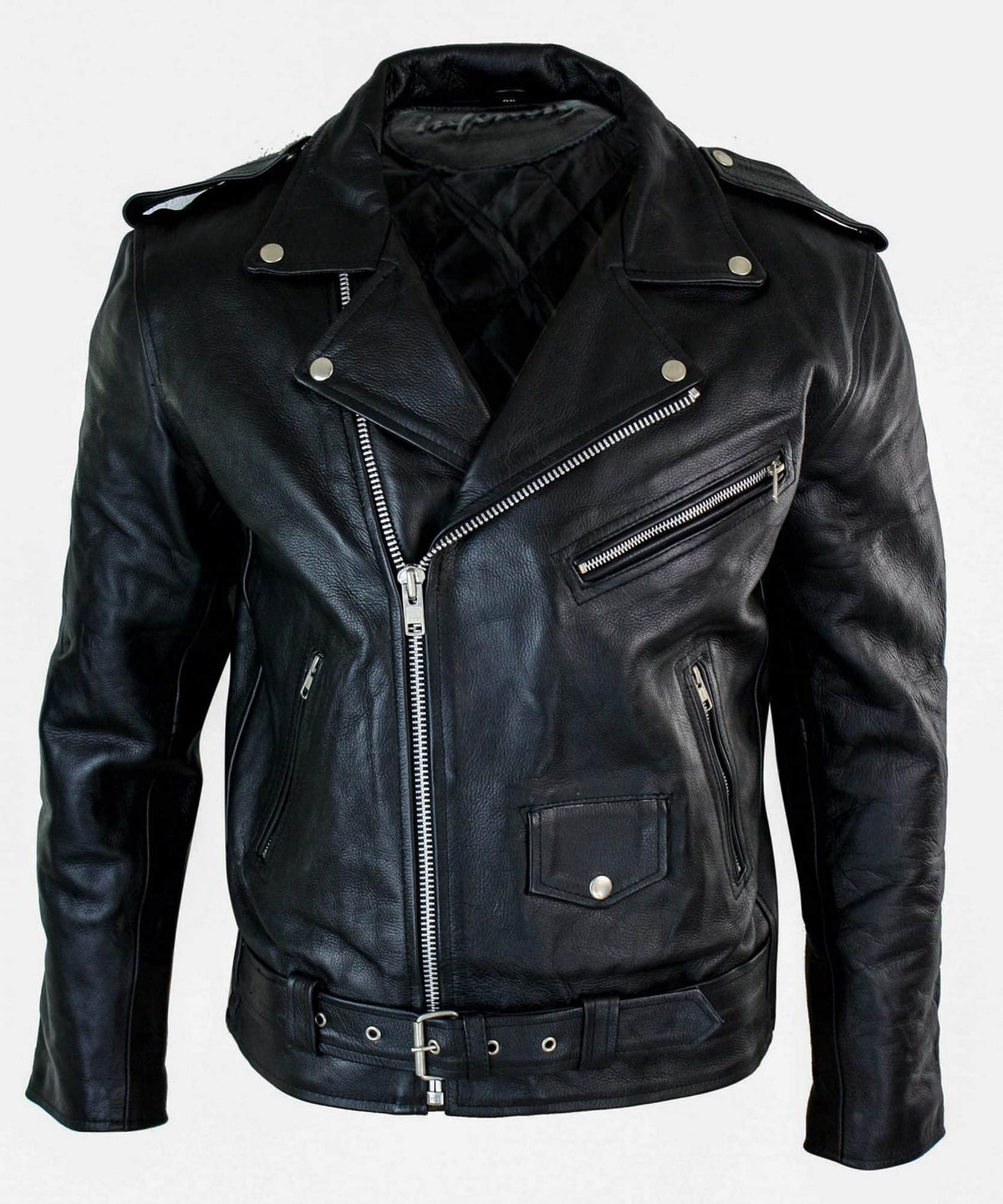 Real Leather Brando Hide Mens Cow Hide Original Cross Zip Brando Biker Motorcycle Men’s Jacket