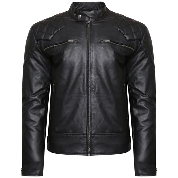 Mens Real Leather Black Cowhide Biker Jacket Vintage Retro Cafe Racer