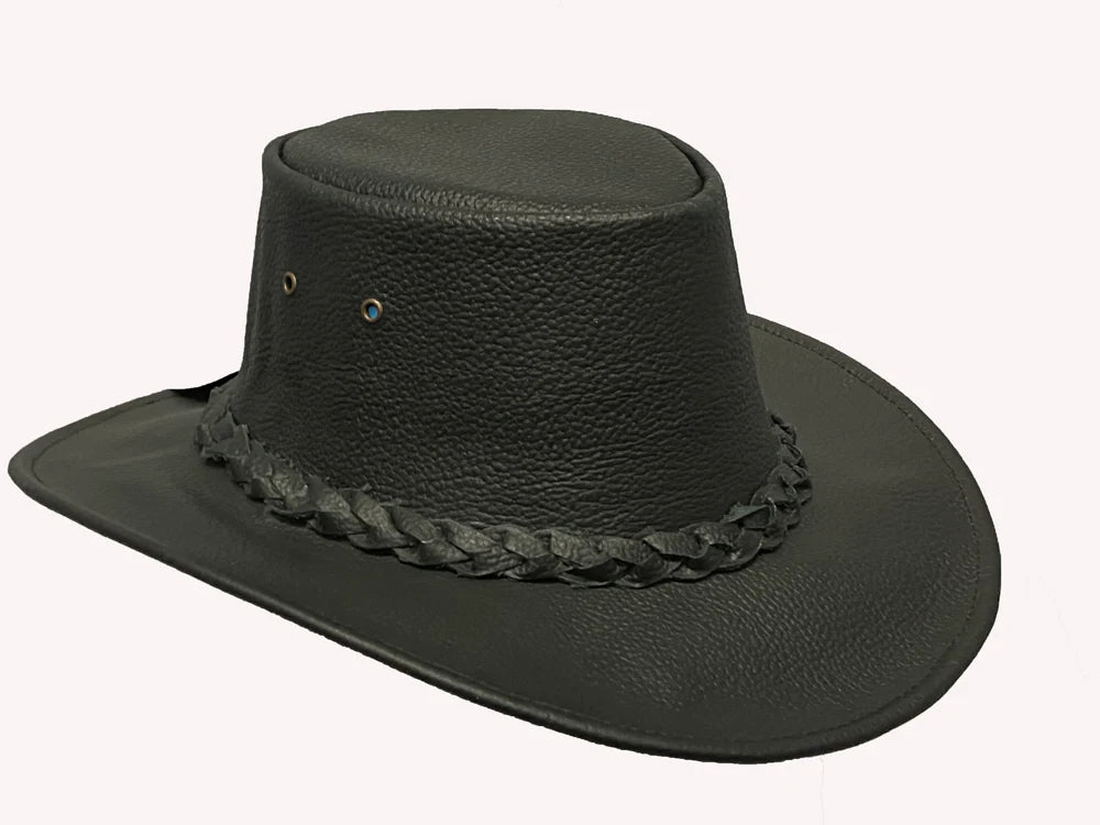 Australian Western Style Real Leather Cowboy Bush Hat Black Outback Style