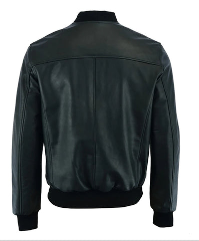 New 70's retro bomber jacket men's black classic soft leather jacket
