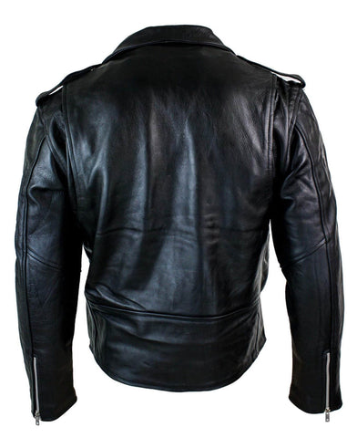 Real Leather Brando Hide Mens Cow Hide Original Cross Zip Brando Biker Motorcycle Men’s Jacket