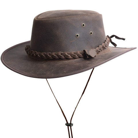 Crazy Leather Cowboy Outback pull-up waxy finish Vintage Brown hat Handcrafted