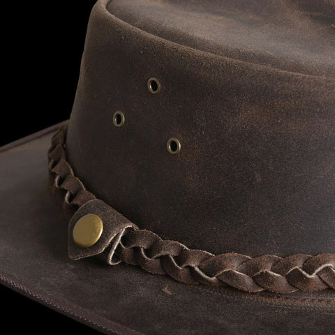Crazy Leather Cowboy Outback pull-up waxy finish Vintage Brown hat Handcrafted