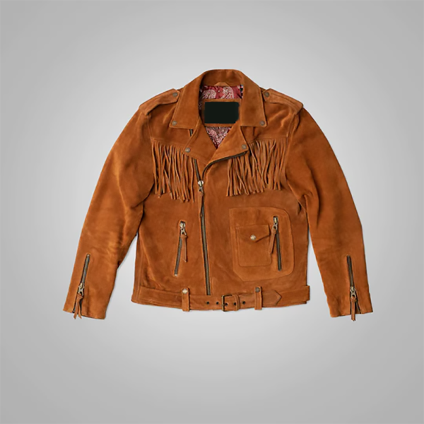 Brown Men Cowboy Style Fringes Suede Leather Western Jacket