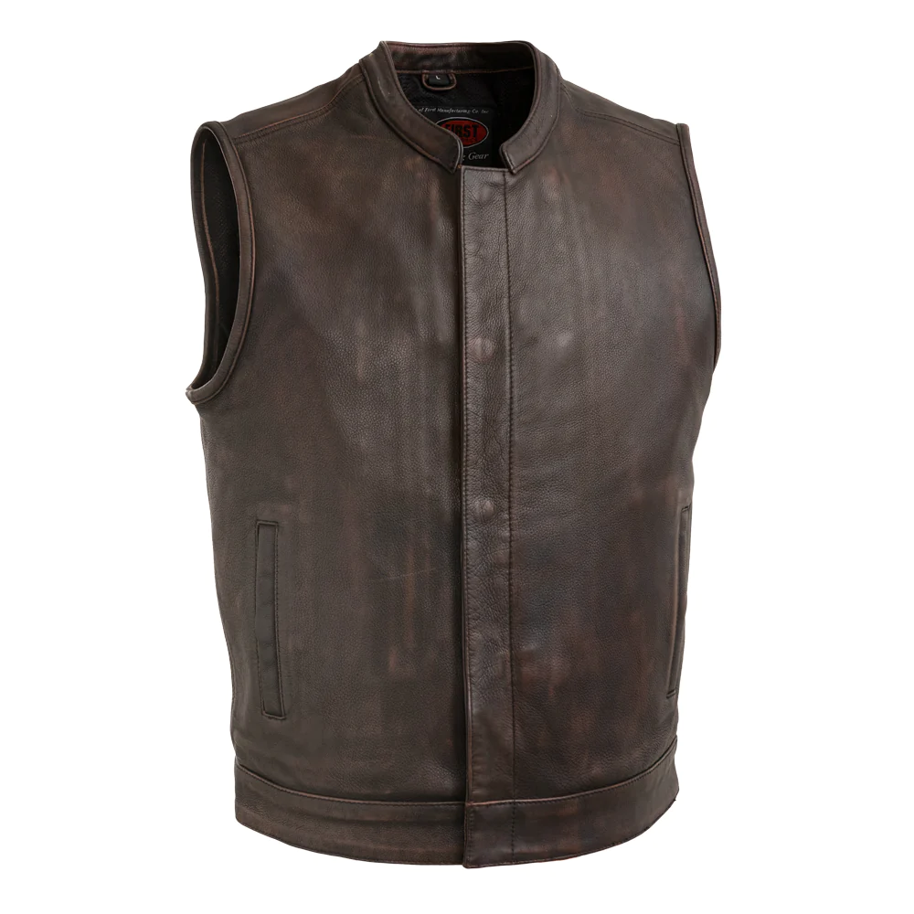 1-10 Top Rocker Copper Men's Motorcycle Leather Vest