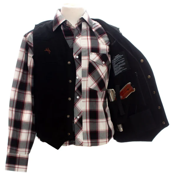 Men's Texas Black Canvas Concealed Carry Western Vest