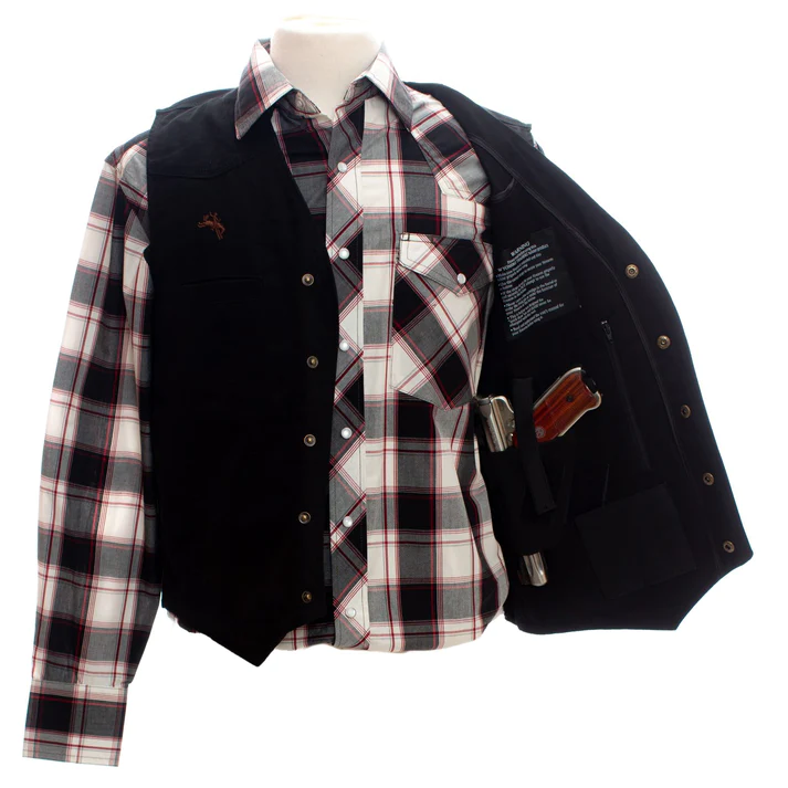 1-17 Men's Texas Black Canvas Concealed Carry Western Vest