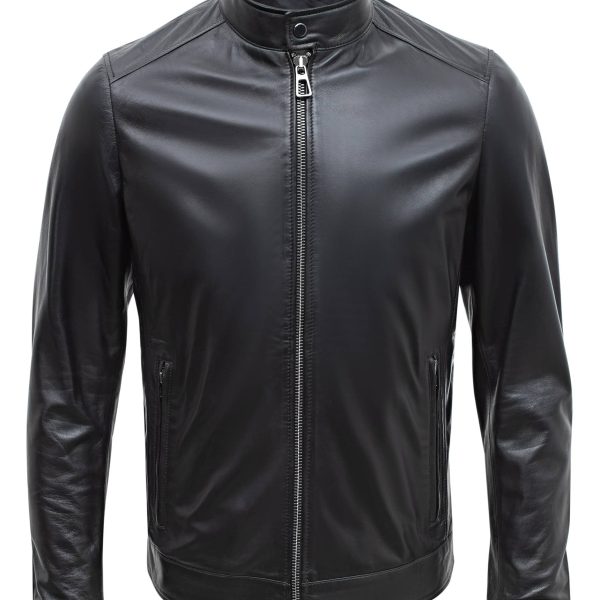 Lamb Leather Clean Style Black Jacket for Men – Slim Fit