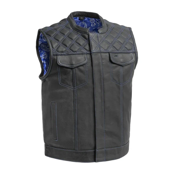 Downside Men's Motorcycle Leather Vest - BlackBlue