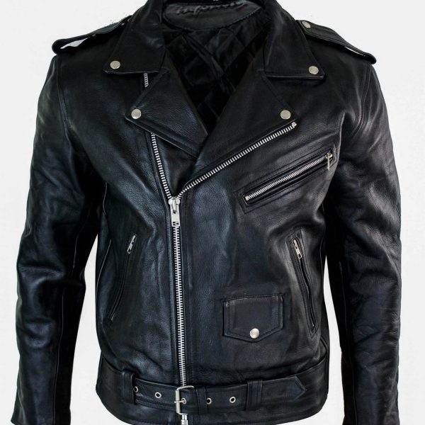 Real Leather Brando Hide Mens Cow Hide Original Cross Zip Brando Biker Motorcycle Men’s Jacket