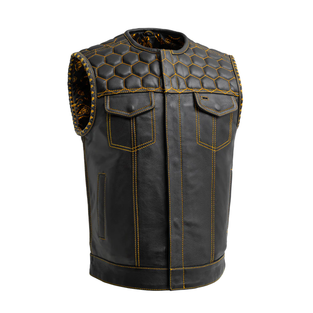 1-7 Men's Club Style Leather Vest - Gold