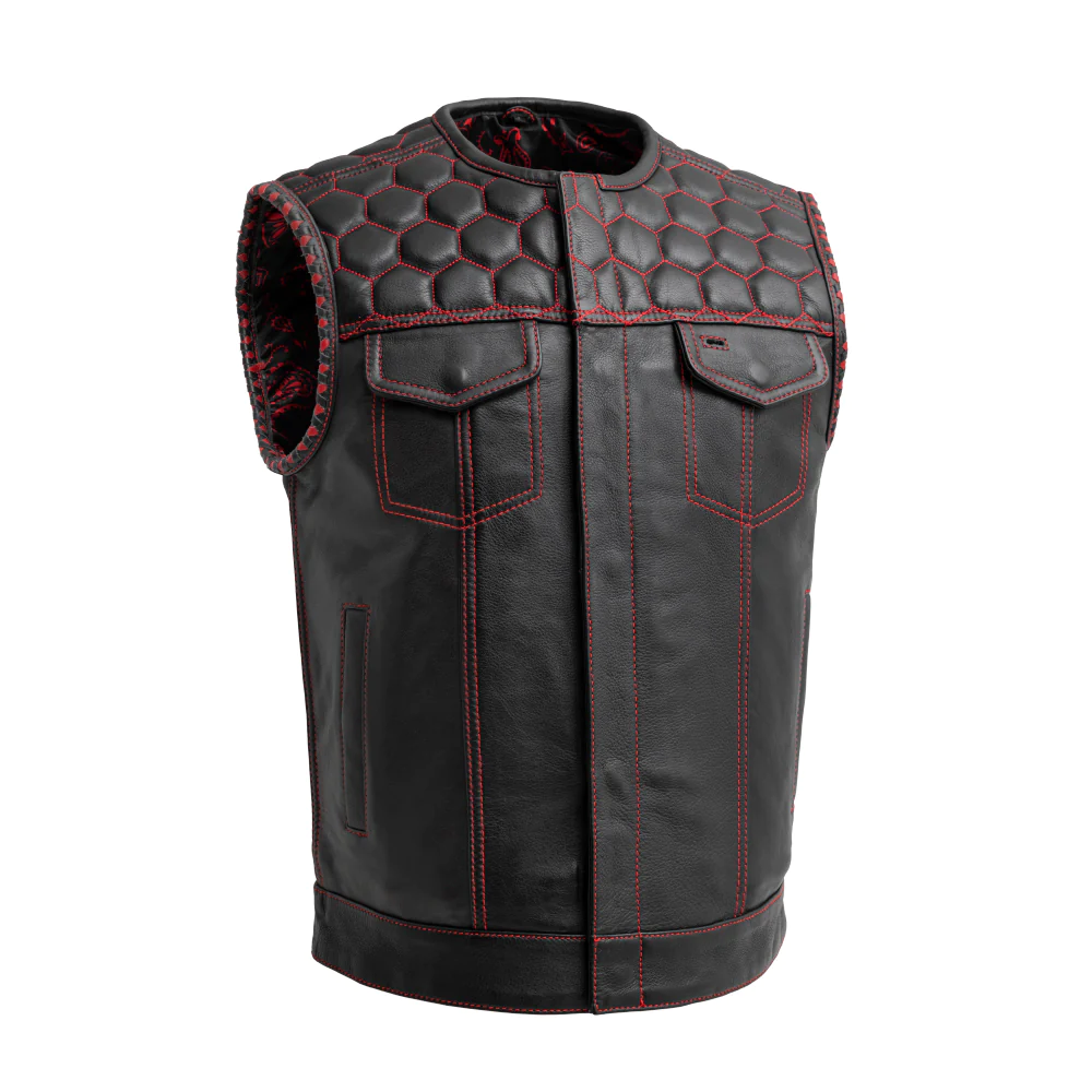 1-8 Men's Club Style Leather Vest - Red